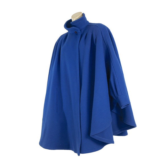 Vintage Cuddle Coat Blue Mock Neck Pleated Cape Coat One Size - Picture 1 of 16